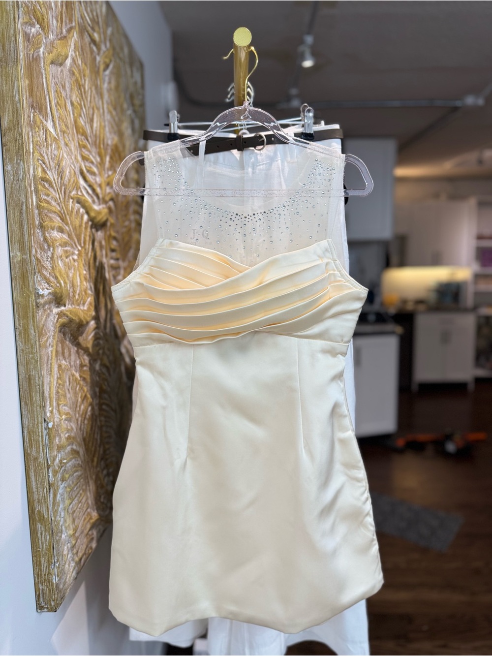 Elegant Cream Cocktail Dress with Sheer Embellished Yoke